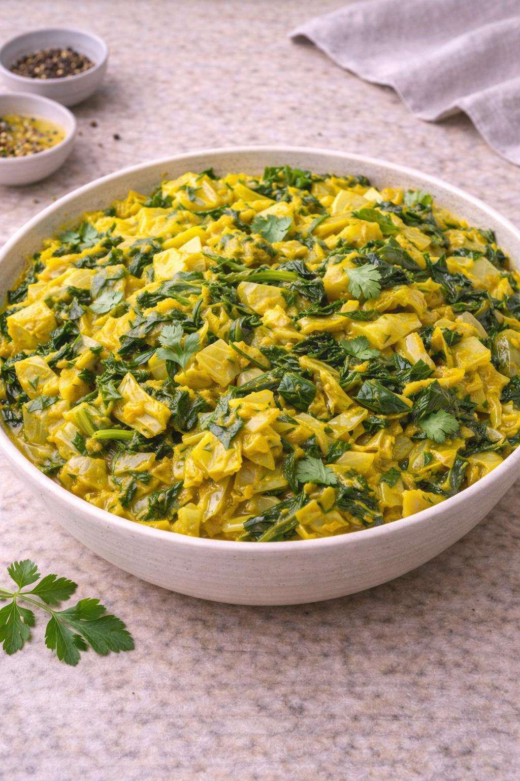 Vibrant curry cabbage and slow-simmered collard greens