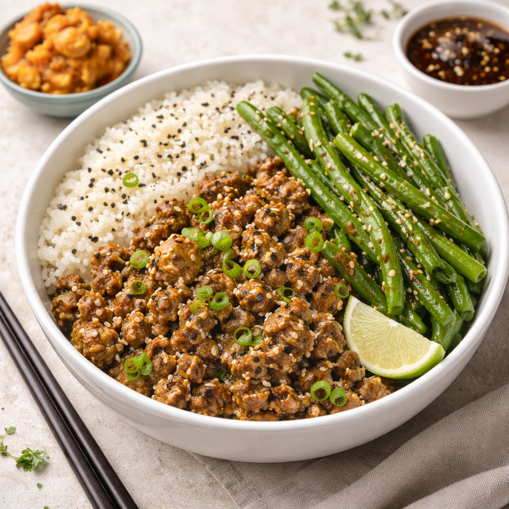 Turkey Bulgogi with Rice & Green Beans